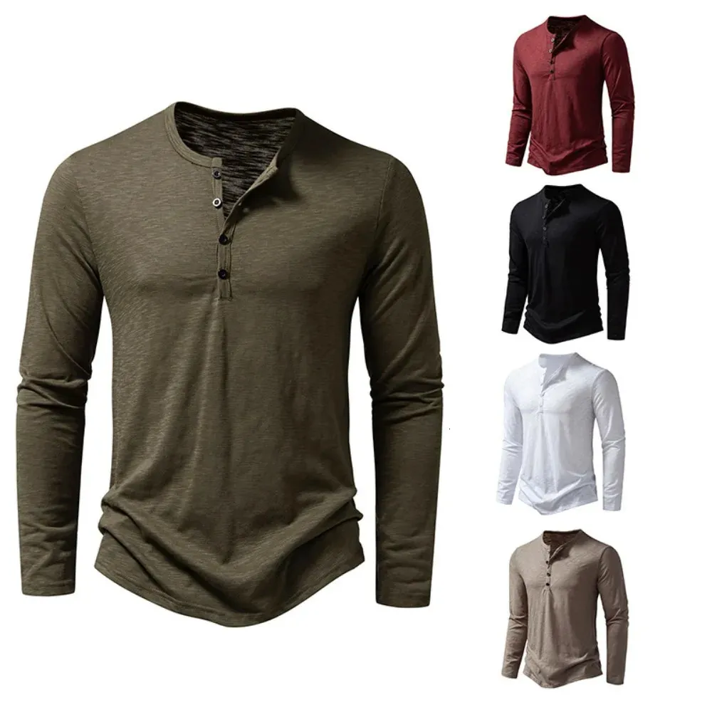 Wholesale Mens Cotton Button Henry Collar Shirt Long Sleeve Casual