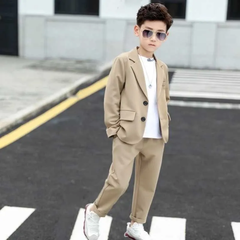 DHgate Spring Boys Suit 2 Piece Casual Long Sleeve Blazer Jacket Trouser Set Kids School Uniform Teen Clothes Baby Kids Maternity