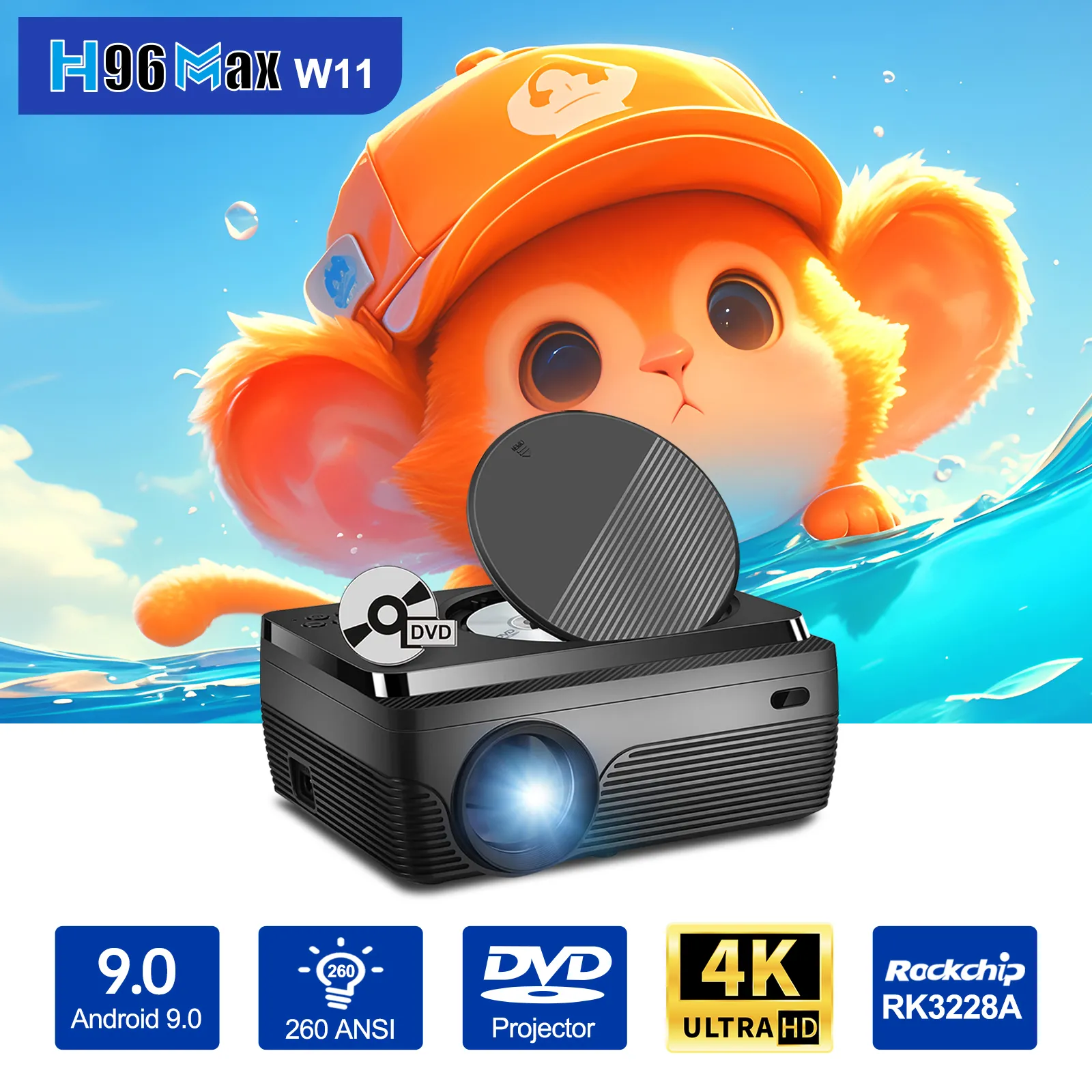 H96 MAX W11 Smart DVD Projector 1080P Full HD, 260 ANSI Lumens, Android ...
