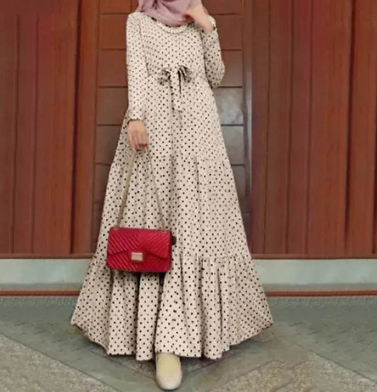 open lace back dress Brown and white polka dot Jester midi dress main image 1