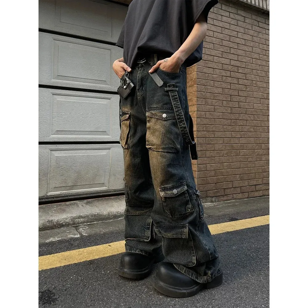 DHgate.com:Retro Multi-Pocket Cargo Jeans: Loose Fit Hip Hop