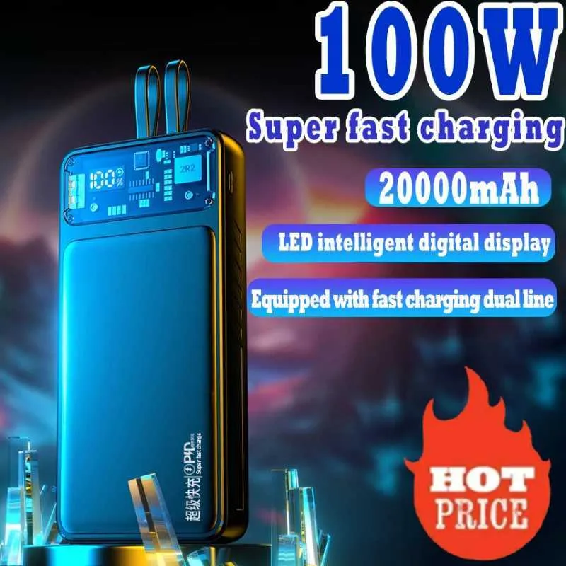 Sharge Power Bank 25600mAh Transparente – Charge Rapide 100W – 4 Ports USB-C/DC/A