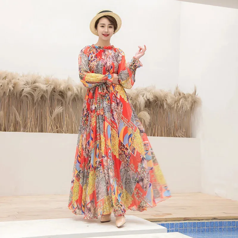 DHgate.com:Chiffon Boho Long Sleeve Maxi Dress with Leopard