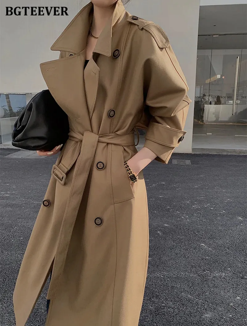 BGTEEVER Vintage Double Breasted Belted Women Long Trench