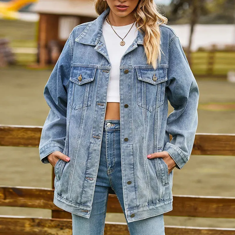 Ladies Long Jean Jackets: Casual Oversized Denim Jacket, Winter