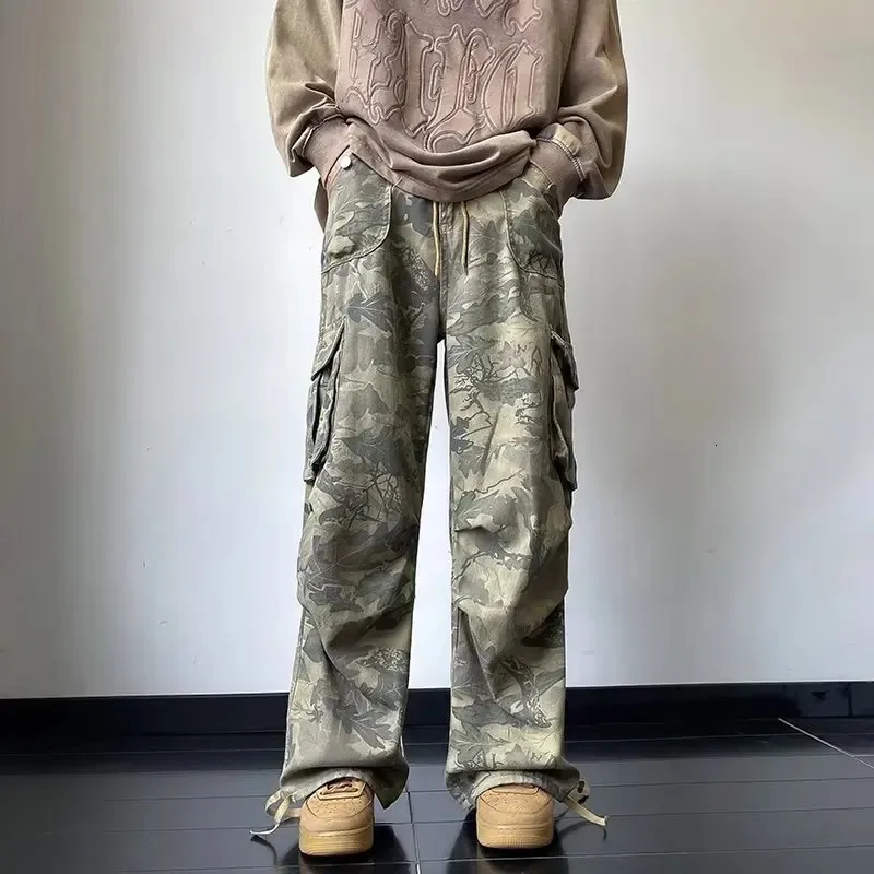 Cargobroek voor heren dames y2k streetwear baggy wijde pijpen zwarte parachute broek, legergroen, XXL