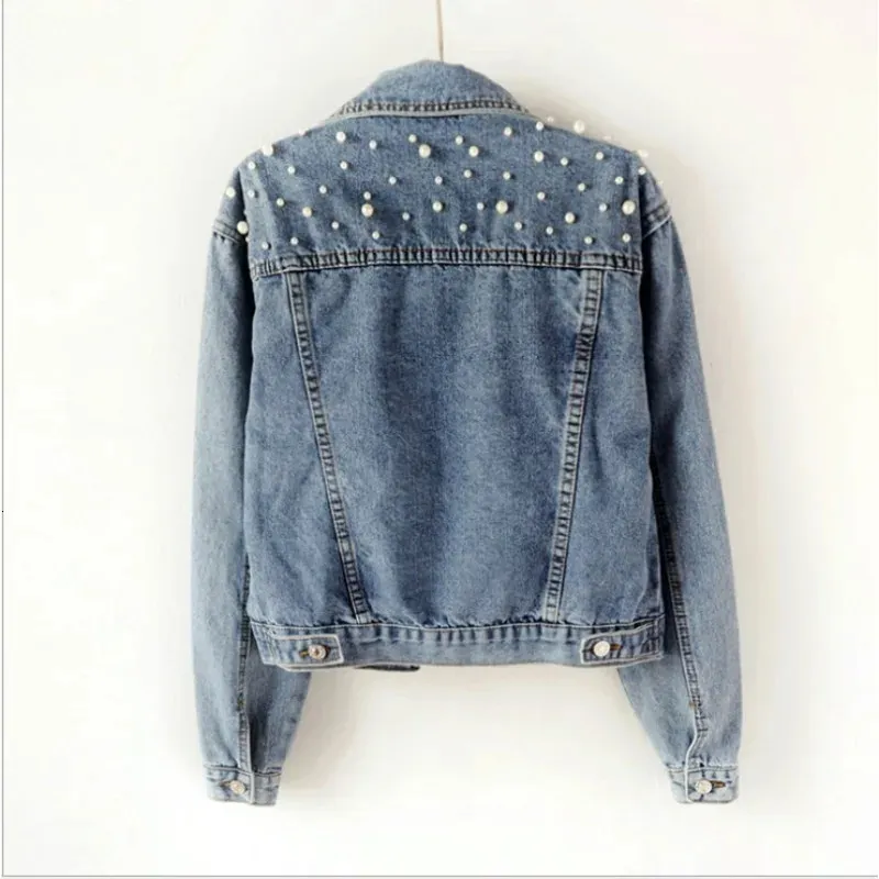 Beaded Pearl Women's Denim denim jacket - Loose Fit for Beaded Pearl Women's Denim denim jacket - Loose Fit for