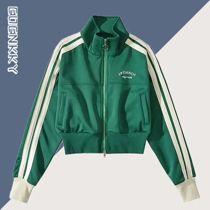 Autumn Double Zipper Baseball Cropped Jacket Women Outerwear