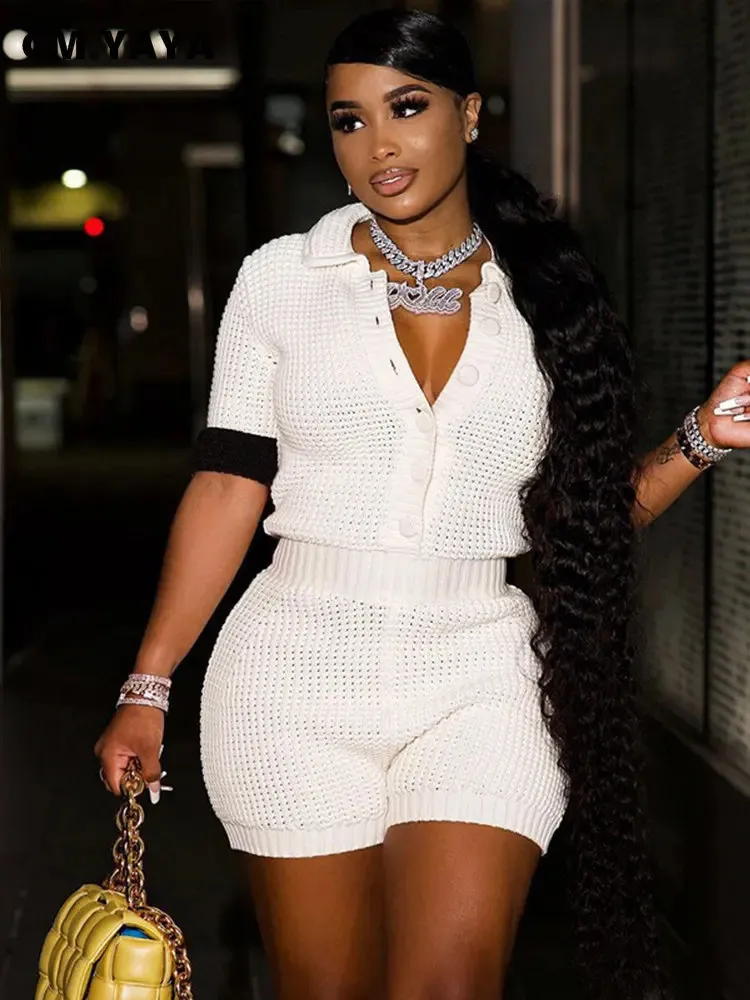 Fashion Hollow Out Womens Set Half Sleeve Shirt And Shorts