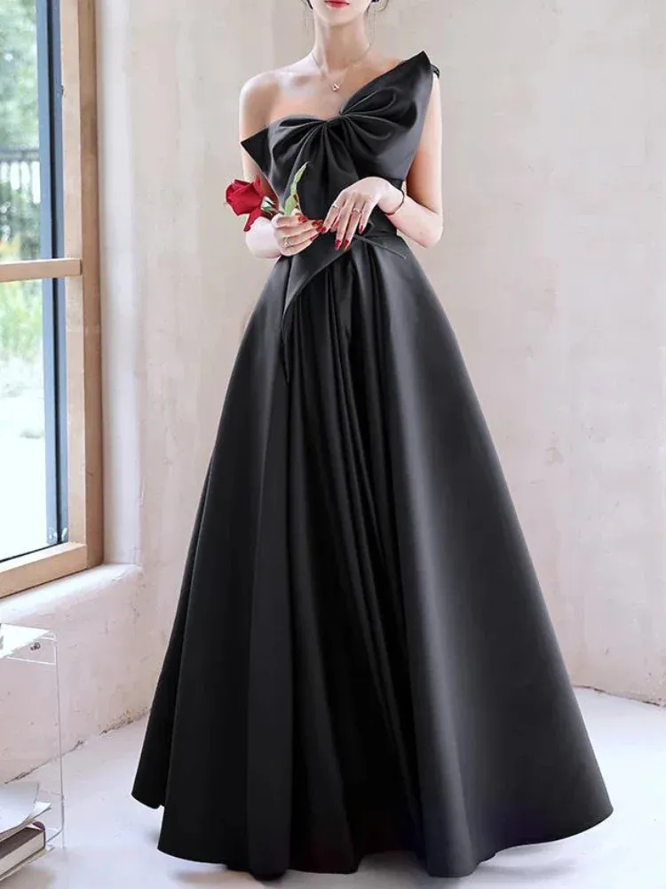 Floor-Length Chiffon Prom Dress with Bow Draped One-Shoulder and Strapless  Lace Up for Graduation and Evening from Dhgate Runway Dresses - price 131.14