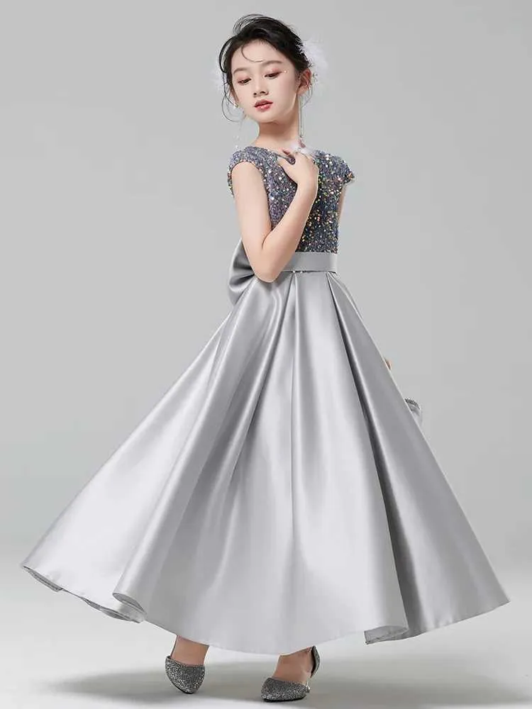 green emerald velvet dress Satin Formal Dress for Girls Flower Belt Girls Evening Party Dress Sleeveless Long Dress First Communion Dress, Pink / 4