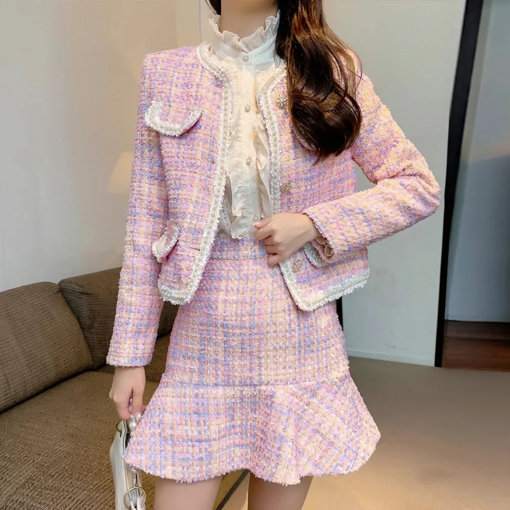 Chic Tweed Skirt Suit Set: Spring & Autumn Two Piece Outfit - Shop