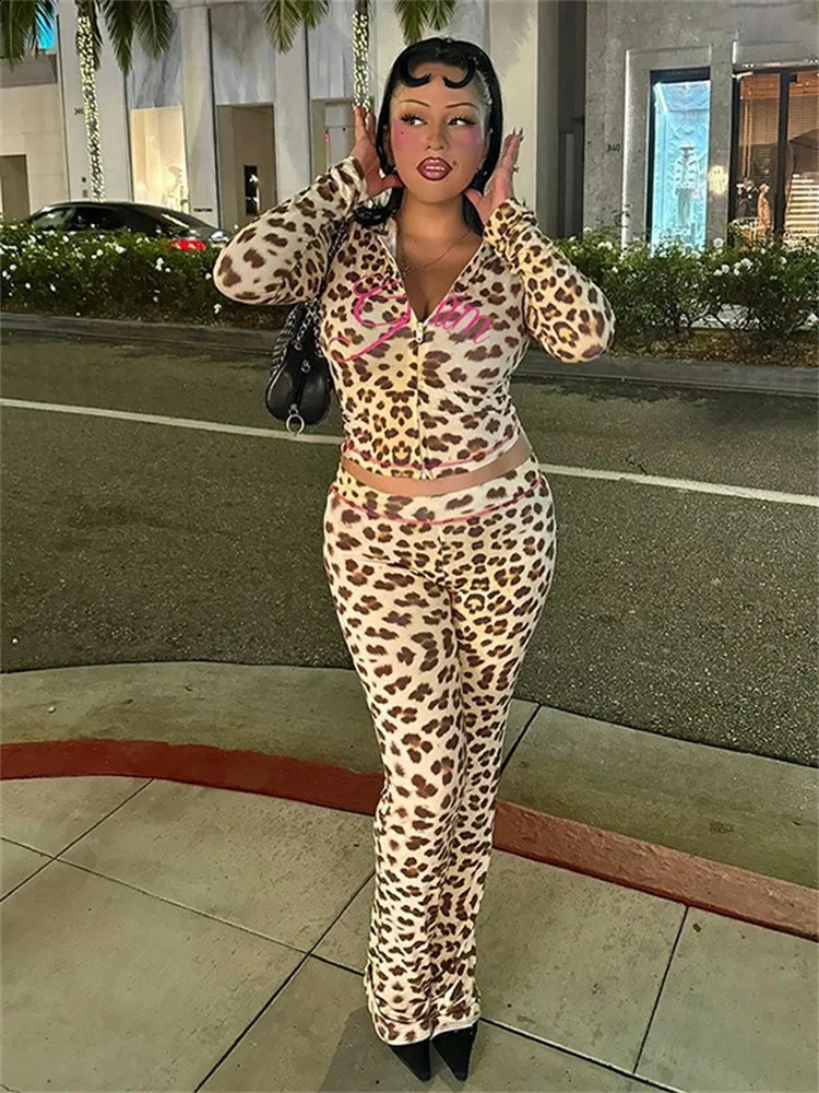 WLWXR Leopard Print Set Womens Long Sleeve From Charm_clothes