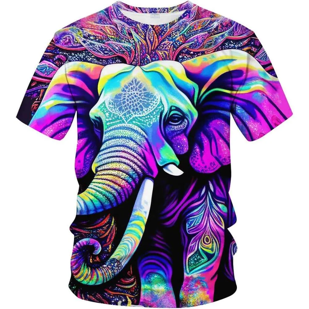 African Colorful Elephant T-Shirt Animal Print For Women African Colorful Elephant T-Shirt Animal Print For Women