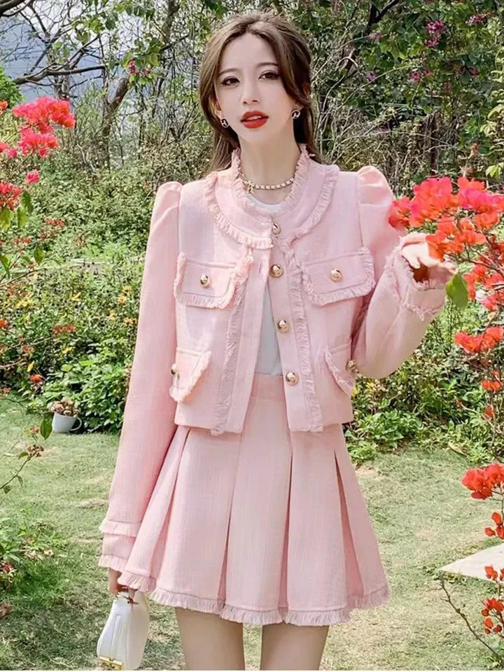 French Vintage Tweed Jacket and Skirt Set: Premium Quality