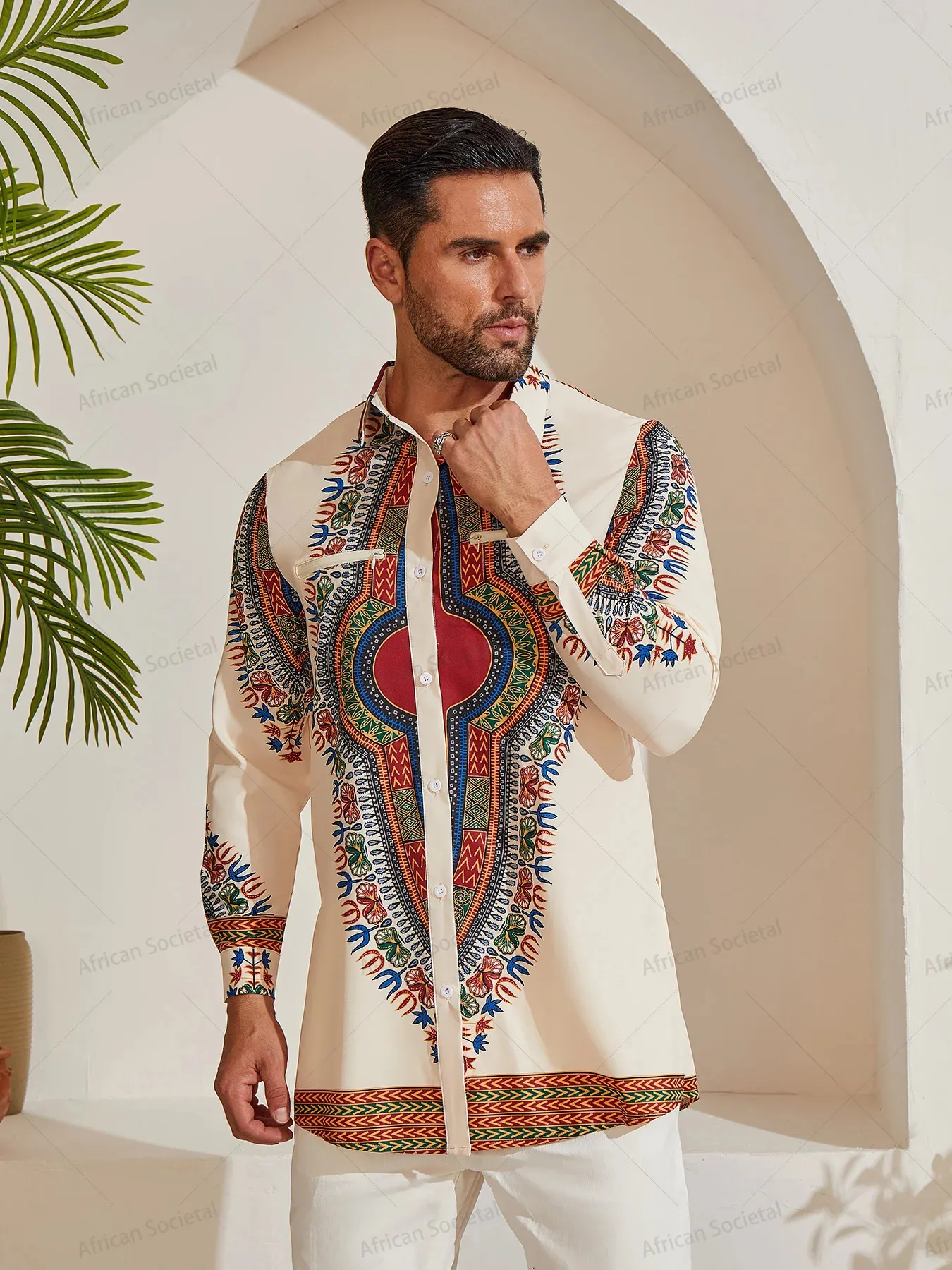 African Mens Traditional Clothing Oversized Stone Print, Long