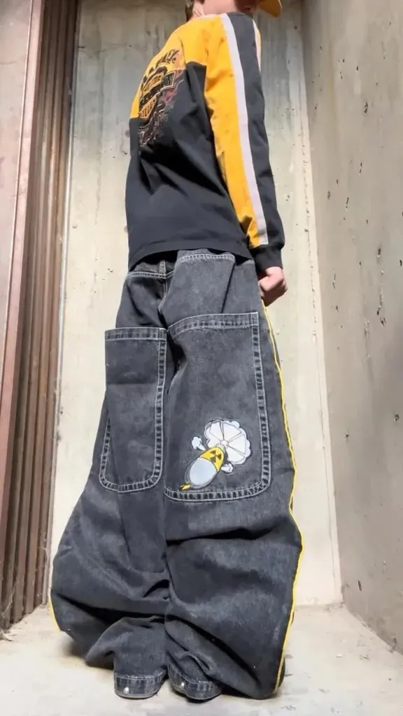 Vintage American High Street Embroidered Selvedge Jeans With Black 