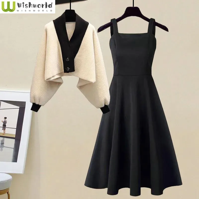 Elegant Two Piece Sweater Dress Set - Korean Style Slim Fit, Shop Now! Best  Seller Womens Autumn Winter Outfit from Dhgate Two Piece Dress - price 45.23