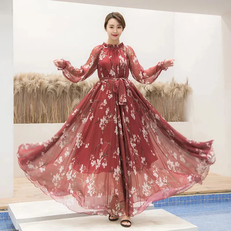 Chiffon Sundress 100% Silk Floor-Length Floral Long Sleeve Dress  Lightweight Casual Bohemia Style from Dhgate Basic & Casual Dresses - price  109.0