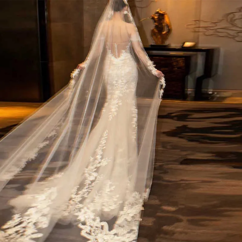 Elegant Lace One Shoulder Fishtail Wedding Dress & Veil Set - French ...