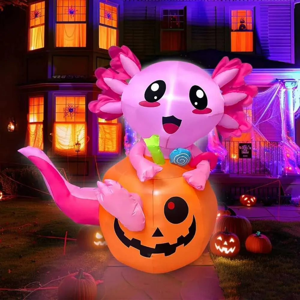 Halloween Inflatable Pumpkin Axolotl: Lighted Outdoor Decorations