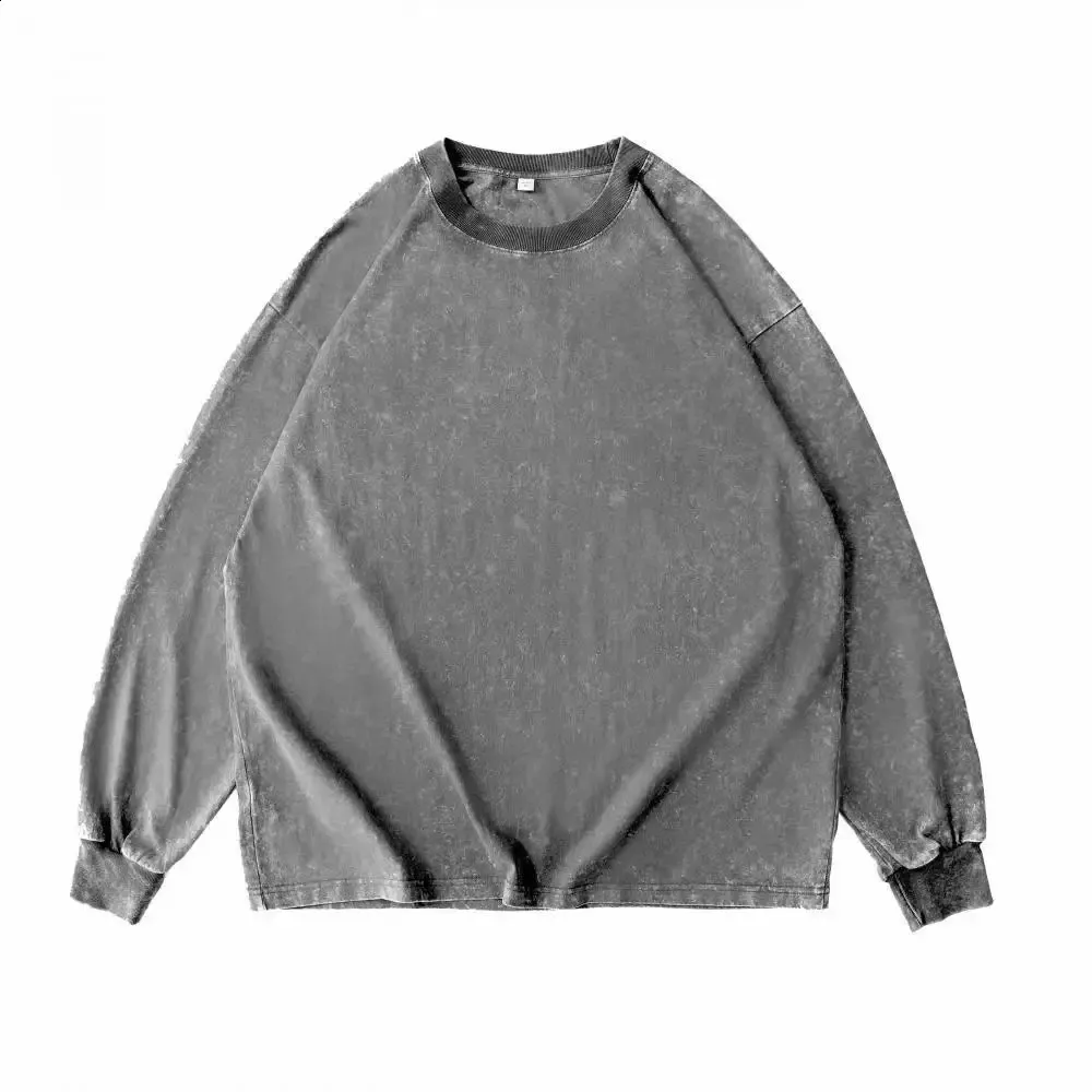 Heavyweight Cotton Long Sleeve T-Shirt - Vintage Washed Round Neck