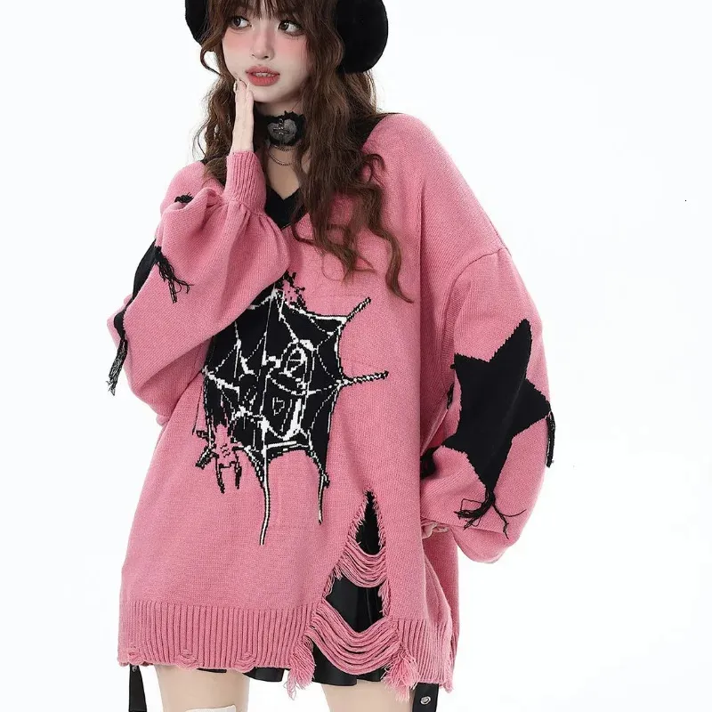 Y2k Gothic Harajuku Style Hoodie - Oversized V Neck Knit