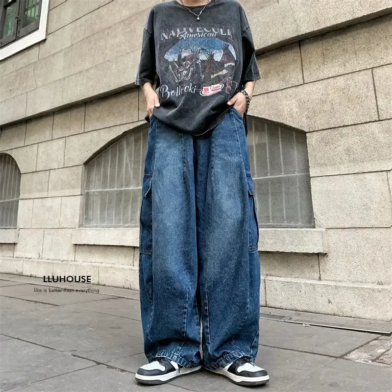 WMTS vintage denim pants バギー y2k フェード Mens Baggy Jeans Men Y2k Skater Jeans Vintage Low Rise Baggy