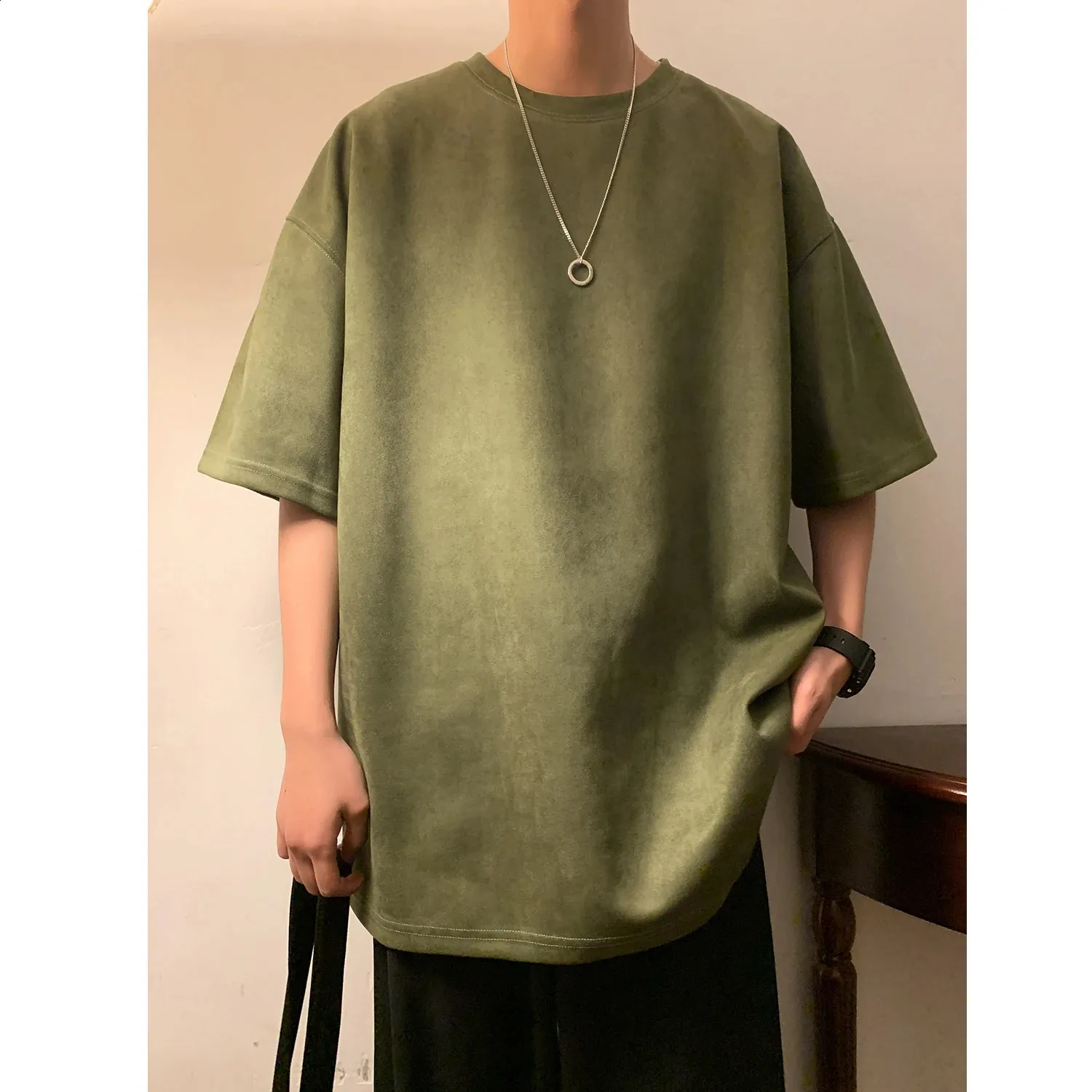 Men's Oversized Suede Retro shirt with t shirt - Solid