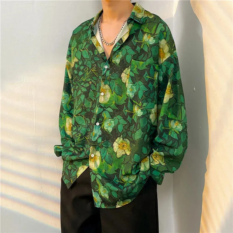 Vintage Hawaiian Shirt Y2K Summer Flower Print Long From