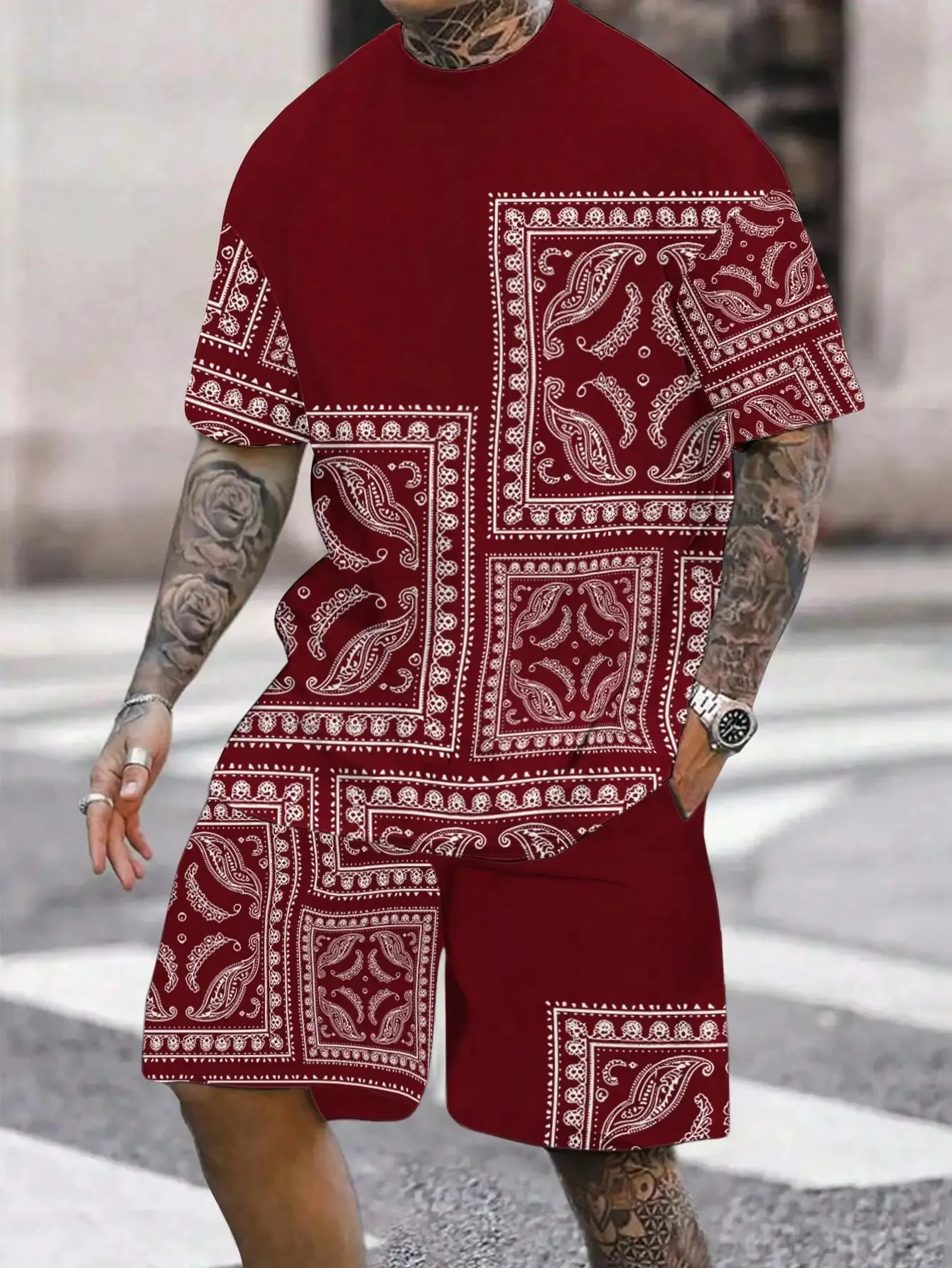 G-Style USA Men's Bandana Paisley Fleece Tracksuit Set