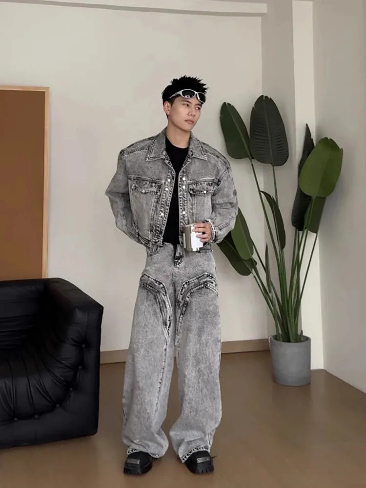 芸能人愛用のおすすめ最新情報 denim mens American Men's suit Casual Washed - Set Clothing