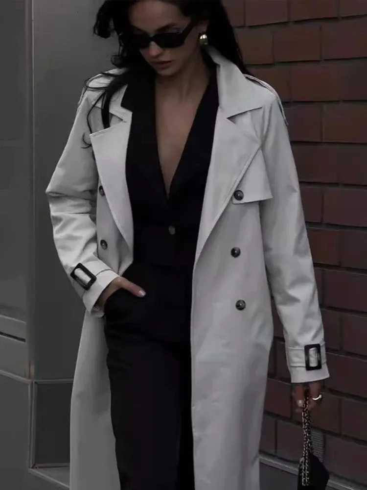 Save Big on Bulk Long Trench Coats Womens Mid Length Trench Coat Womens  Elegant Light Grey Double Breasted Trench Coat For Women, Slim Fit Lapel