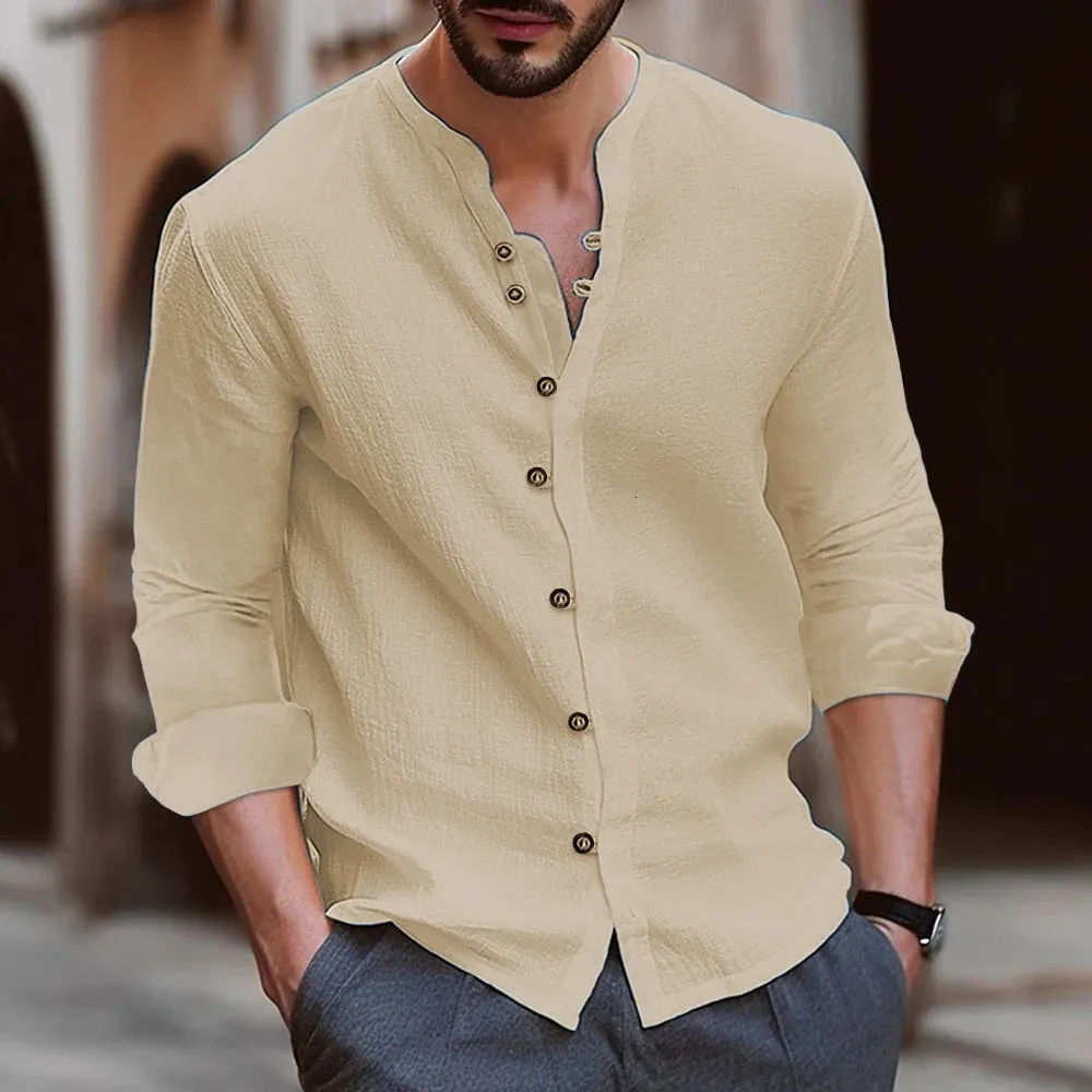 MHL.│mens│shirt Vintage Men's Cotton Linen Casual shirt with t shirt