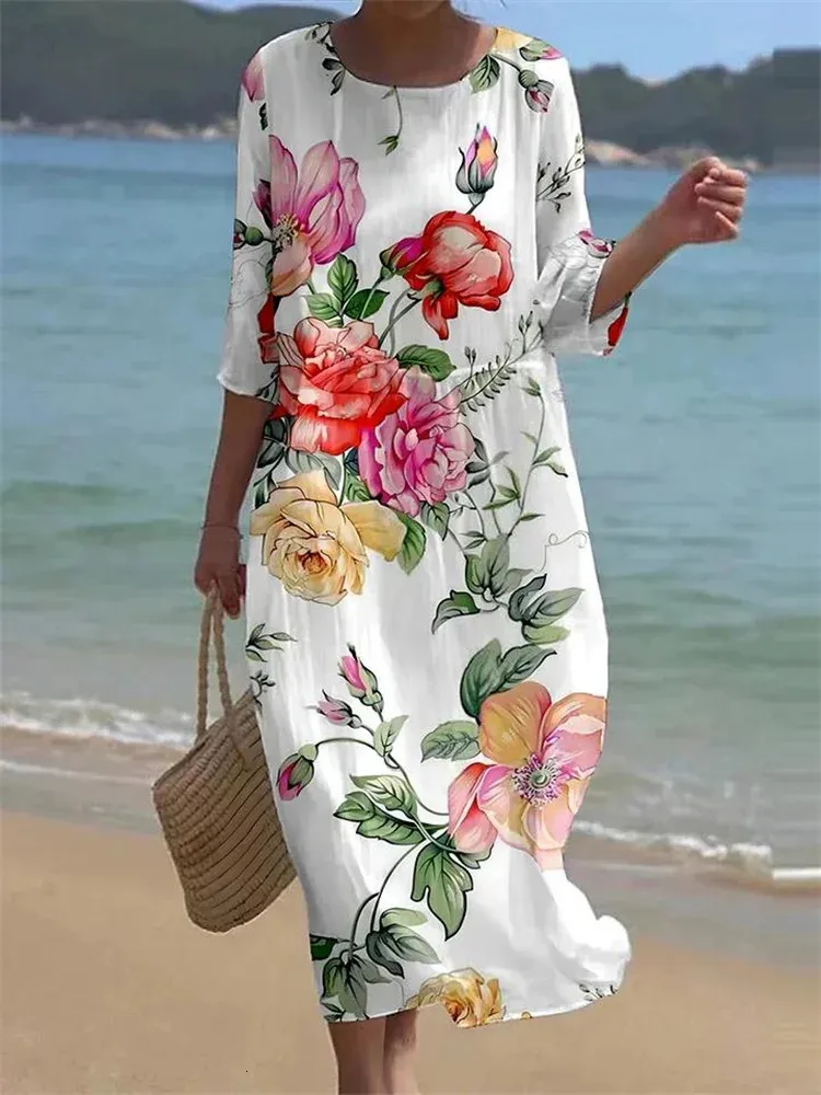 Flower Print Midi Dress for Women - Loose Fit Floral Beach Dresses: Womens A Line Casual Summer Dress With Half Sleeves  Lightweight Bohemian Vacation Style Midi Dress From Charm_clothes, $20.35  In Bulk | DHgate.Com