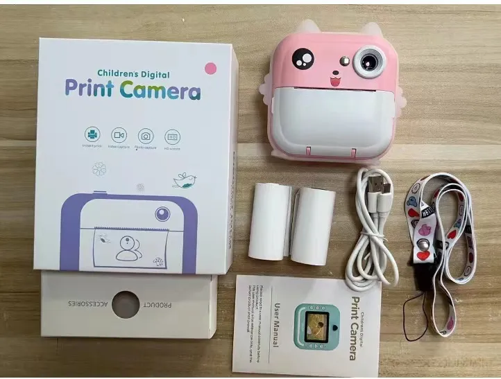 Kids Instant Camera Q5 2.4 Inch IPS Screen Video Children Print Digital Selfie Camera with APP Function Funprint Light Ear Printer Gift for Girls Boys