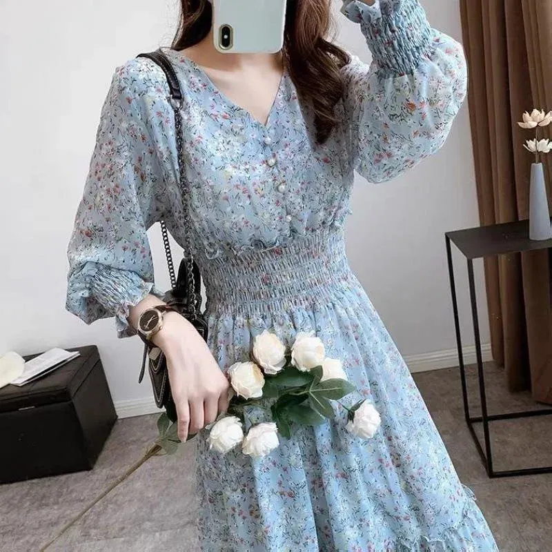 Floral Print Chiffon Dress Floor-Length Pullover Short Sleeve Natural Fiber  Women's Dress from Dhgate Basic & Casual Dresses - price 29.63