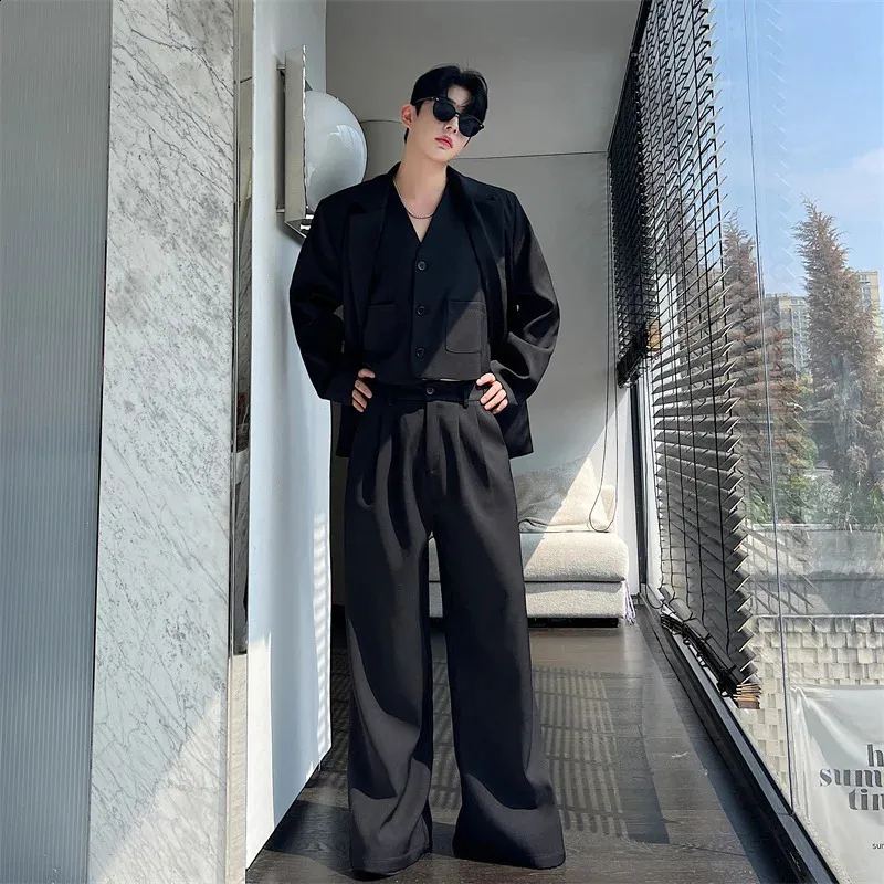 Premium Wide Leg Pants Set: 3-Piece Black Blazer & Casual Jacket