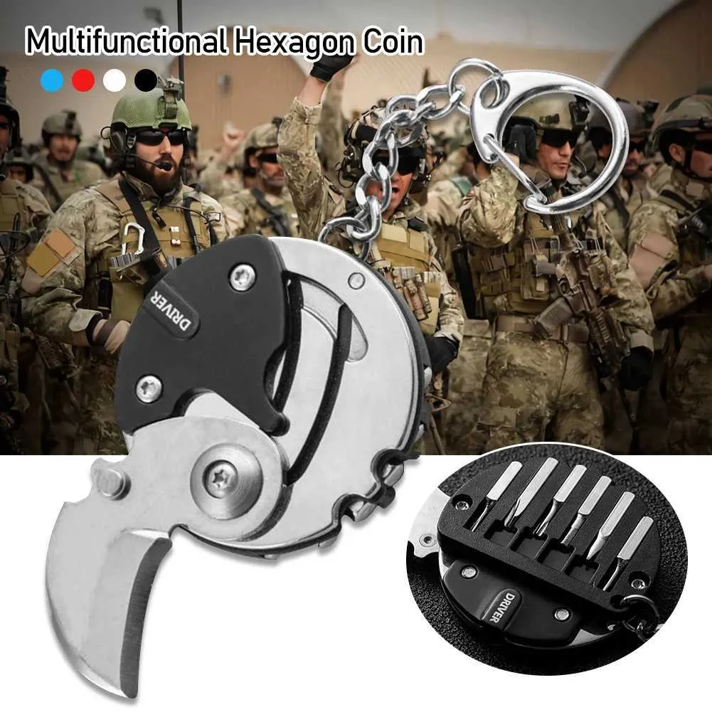 대량 Keychain Pocket Tool 육각 동전 커터 키 체인 : 접이식 드라이버, 병 오프너, 눈금자, 네일 클리퍼 6 In 1  야외 도구 구매로 큰 절약 | DHgate에서의 최고의 거래