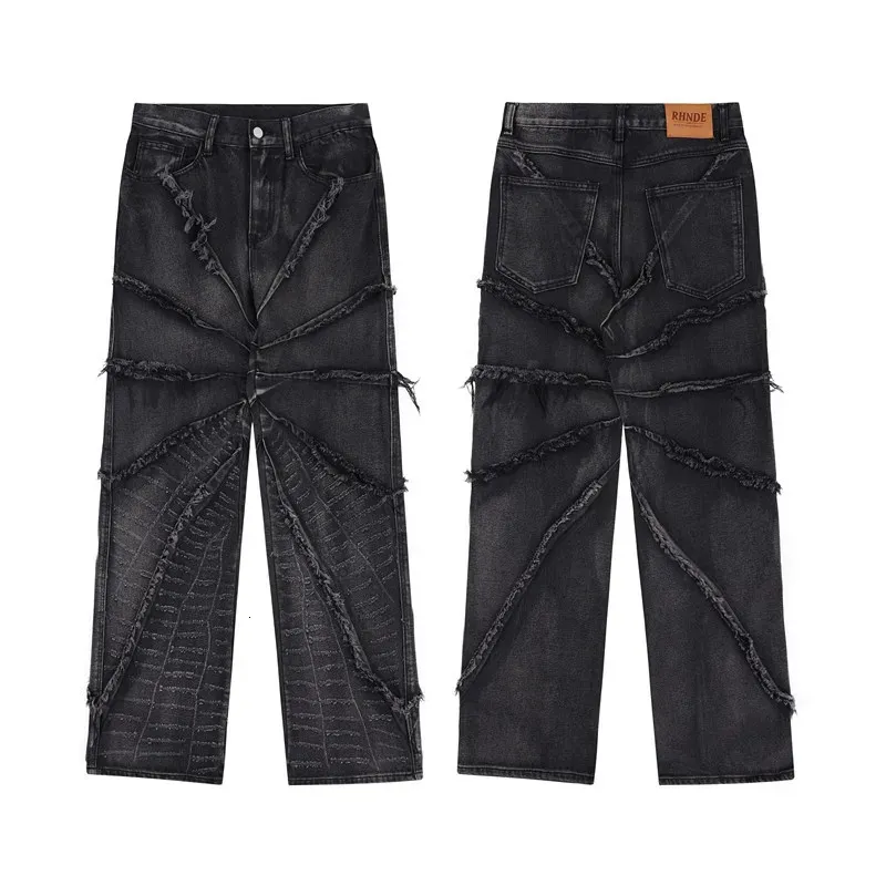 Cyber Y2K Black Stacked Jeans: Loose Fit Punk Trousers for