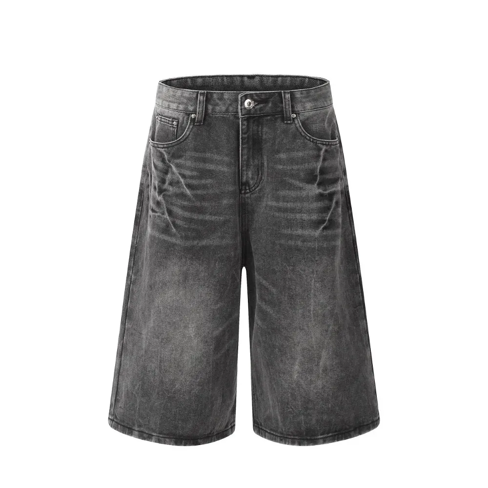 Mens Black Crease Washed Denim Jorts Casual Summer Jean Shorts