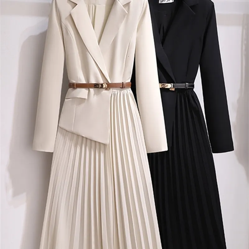 Vintage Pleated Belt Patchwork One Piece Blazer Dress Women Long Sleeve  Notched Autumn Floor-Length Midi Vestido from Dhgate Basic & Casual Dresses  - price 93.3