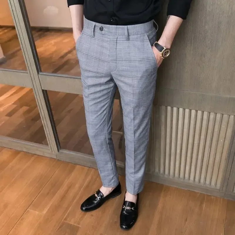 Men's Slim Fit Tressed mens plaid dress pants for Business and Tailoring - Elastic Stretch Trousers for Summer, Chinese Homme Style - 240708 Men's Slim Fit Tressed mens plaid dress pants for Business and Tailoring - Elastic Stretch Trousers for Summer, Chinese Homme Style - 240708