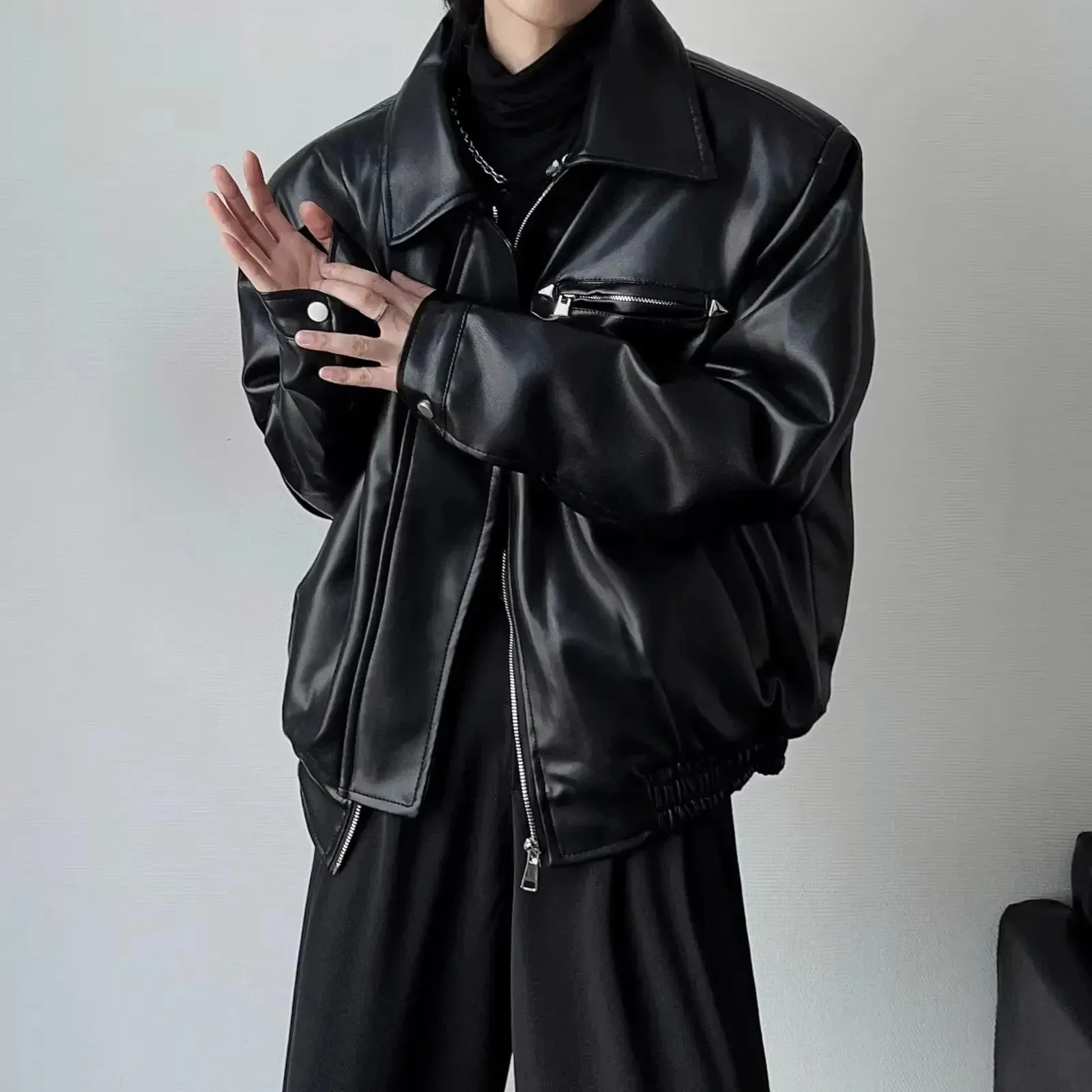 Womens Faux Leather Jacket - Spring/Summer Cut Top, Lapel