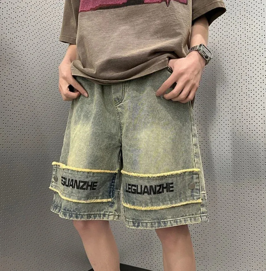 Mens Stretch Denim Shorts: Hip Hop Style, Drawstring Waist