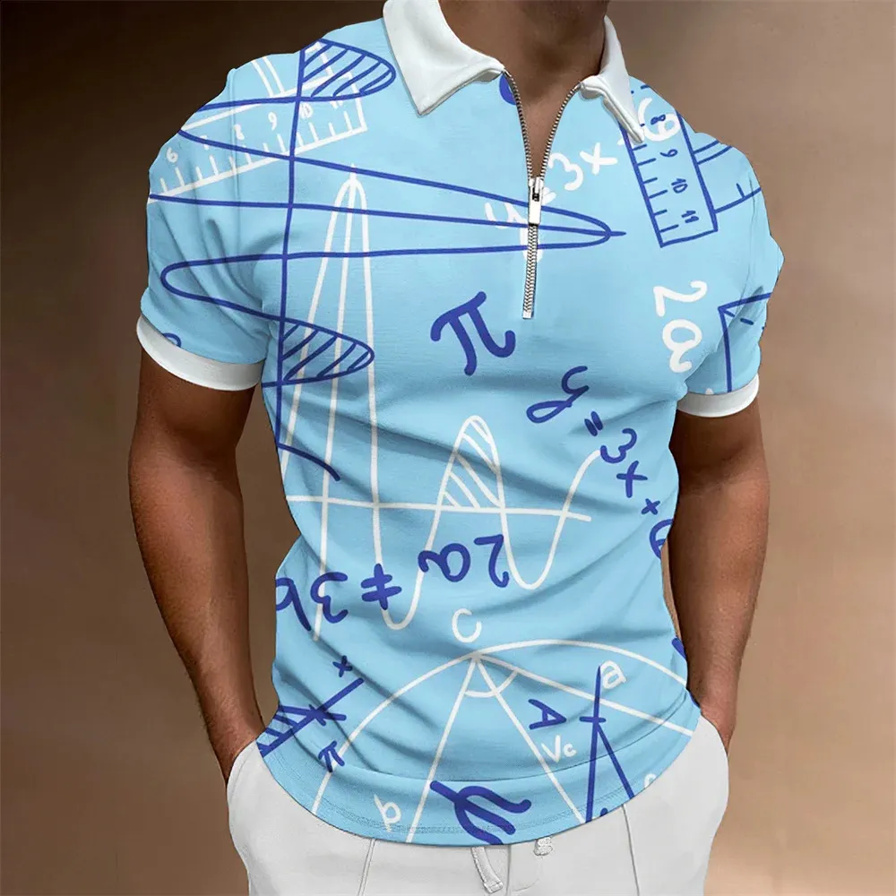 Mens Short Sleeve Polo Shirts - Mathematical Print, Casual