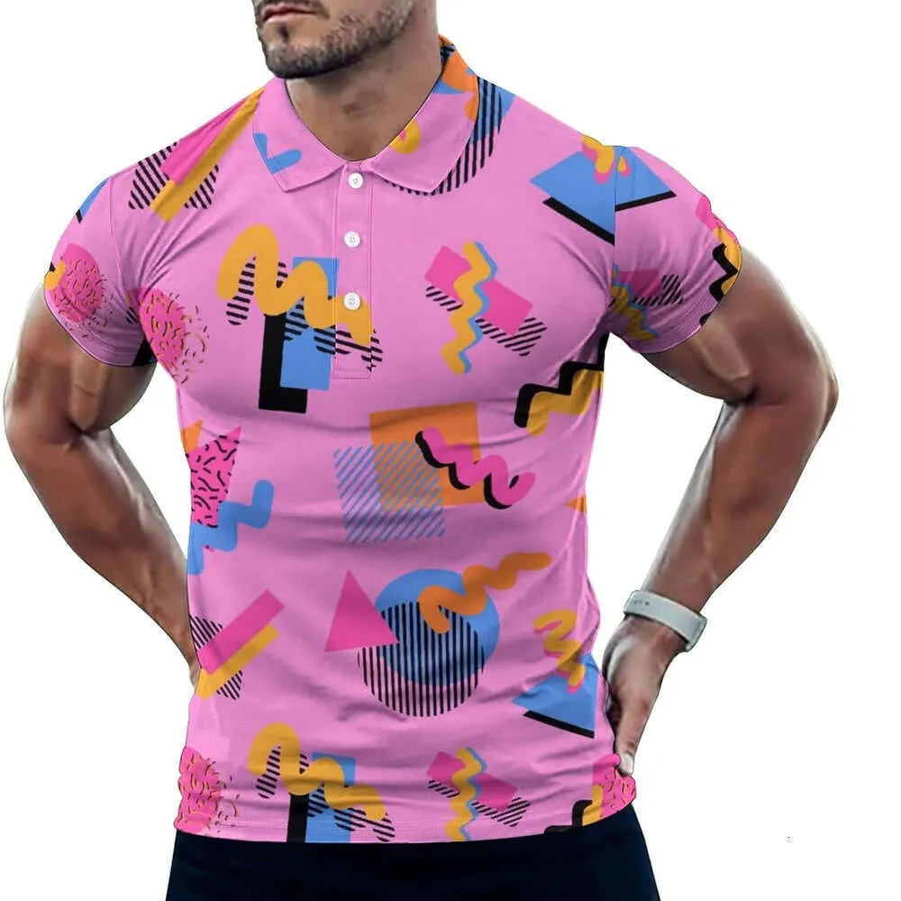 Save Big on Bulk Mens Summer Polo Shirts Fashion Mens Polo Shirt 80s  Geometric Pink Golf Shirts Athletic Fishing Short T Shirt Summer Tennis  Shirt