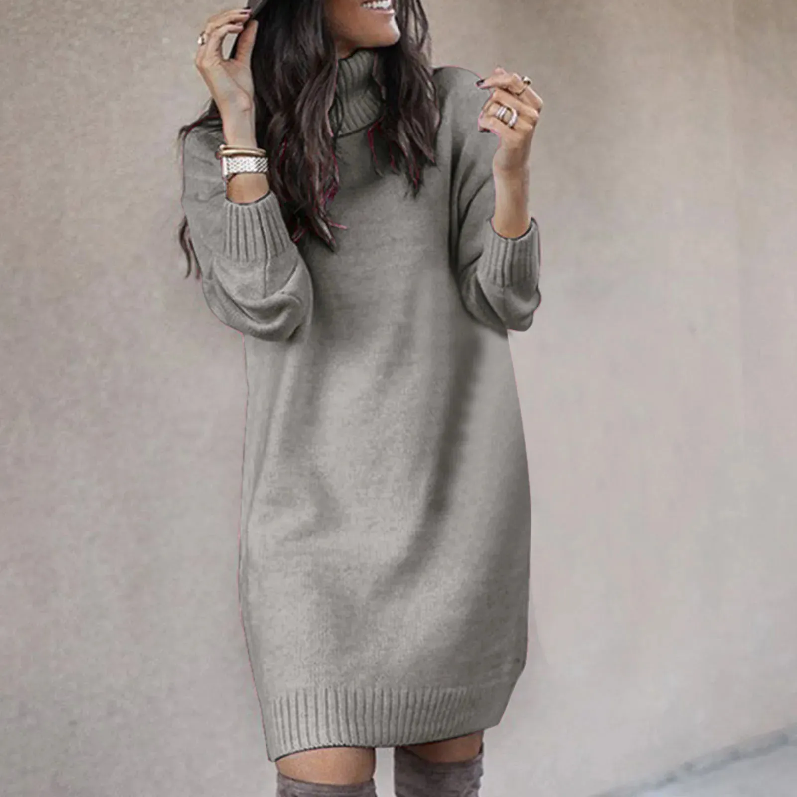 Women Knee-Length Sweater Dress Autumn Long Sleeve Turtleneck Loose Casual  Synthetic Fiber Chiffon from Dhgate Basic & Casual Dresses - price 30.06