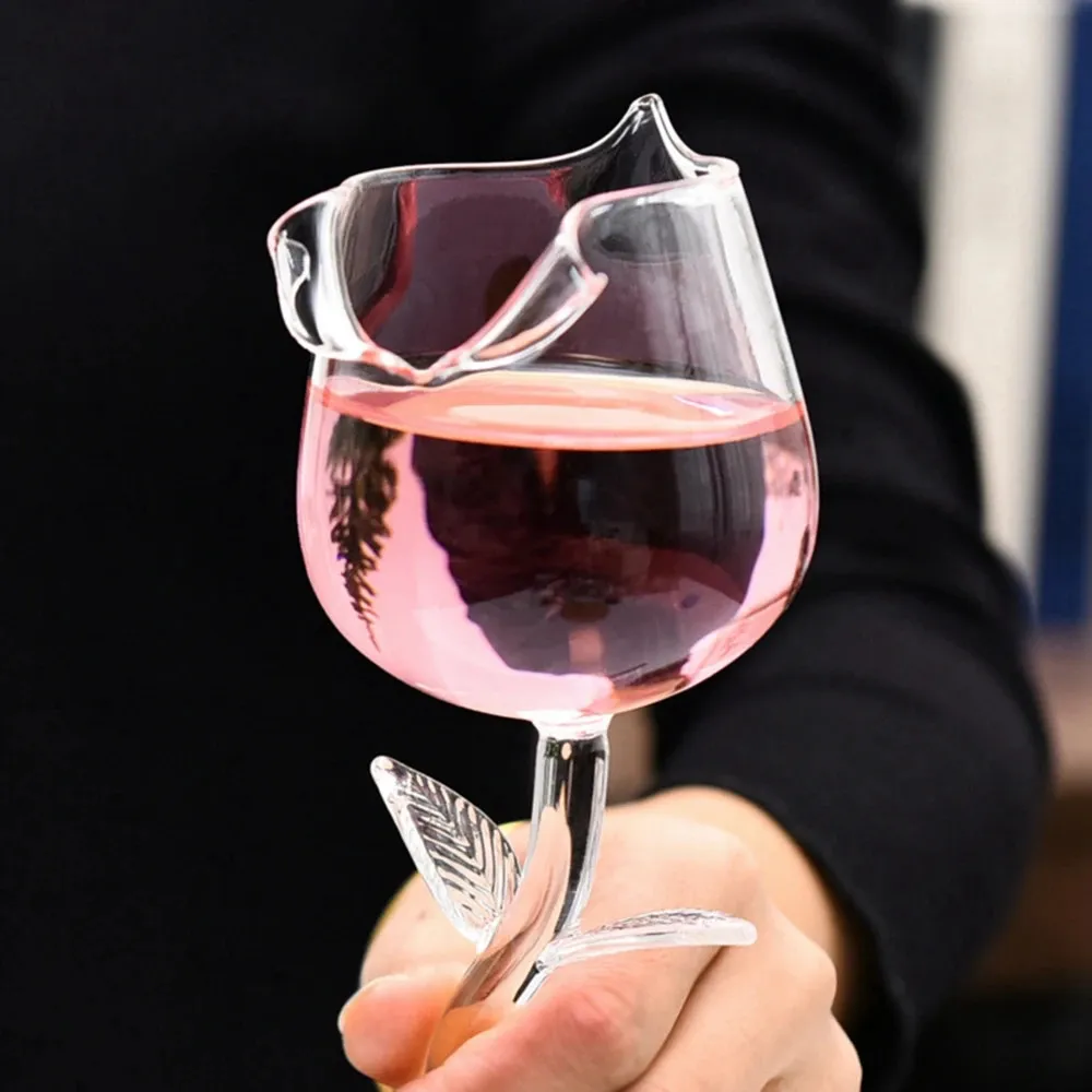 Flower Shaped Wine Glasses, Elegant Rose Design Crystal Goblet for  Cocktails, Transparent Glass with Curling Stem, Exquisite Drinkware