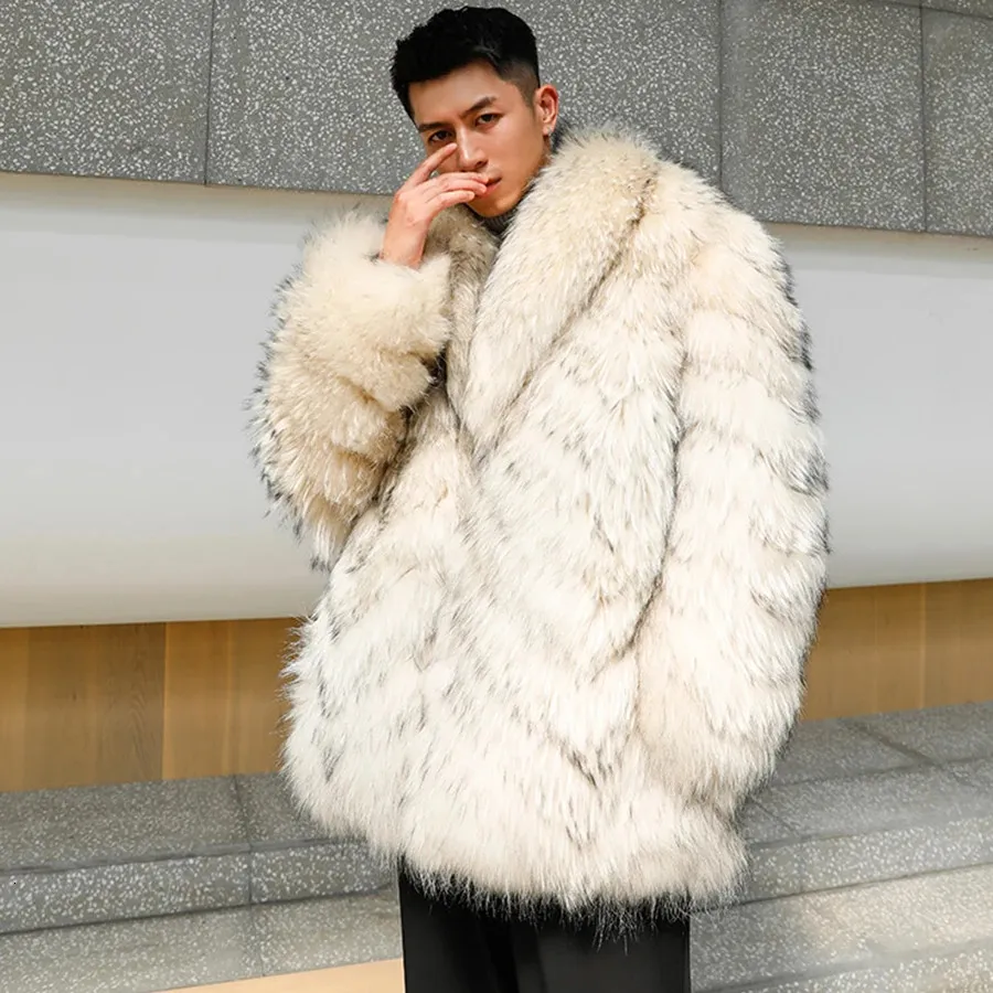 Premium Raccoon Fur Winter Coat - Mid-Length, Turn-Down Collar